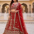 Royal Red Designer Lehenga Choli with Heavy Zari Embroidery Work and Butterfly Net Dupatta