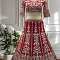 Stunning Red Heavy Embroidered Butterfly Net Lehenga Choli with Dupatta
