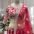 Stunning Red Heavy Embroidered Butterfly Net Lehenga Choli with Dupatta
