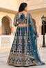 Stylish Teal Blue Designer Lehenga Choli with Heavy Zari Embroidery Work and Butterfly Net Dupatta