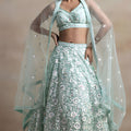 Luxury Blue Net Sequins Embroidered Bridal Lehenga Choli Designer Dupatta