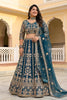 Stylish Teal Blue Designer Lehenga Choli with Heavy Zari Embroidery Work and Butterfly Net Dupatta