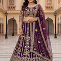 Majestic Purple Designer Lehenga Choli with Heavy Zari Embroidery Work and Butterfly Net Dupatta