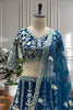 Elegant Teal Blue Heavy Embroidered Butterfly Net Lehenga Choli with Dupatta