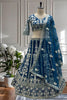 Elegant Teal Blue Heavy Embroidered Butterfly Net Lehenga Choli with Dupatta