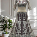Trendy Chocolate Brown Heavy Embroidered Butterfly Net Lehenga Choli with Dupatta