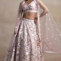 Wonderful Blush Pink Net Sequins Embroidered Bridal Lehenga Choli Designer Dupatta