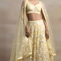 Pastel Yellow Net Sequins Embroidered Bridal Lehenga Choli Designer Dupatta