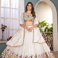 Exquisite White Chinon Silk Designer Lehenga Choli with Floral Embroidery and Dupatta for Women