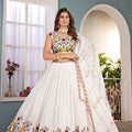 Exquisite White Chinon Silk Designer Lehenga Choli with Floral Embroidery and Dupatta for Women