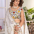 Exquisite White Chinon Silk Designer Lehenga Choli with Floral Embroidery and Dupatta for Women