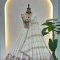 Exquisite White Chinon Silk Designer Lehenga Choli with Floral Embroidery and Dupatta for Women