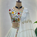 Exquisite White Chinon Silk Designer Lehenga Choli with Floral Embroidery and Dupatta for Women