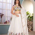 Exquisite White Chinon Silk Designer Lehenga Choli with Floral Embroidery and Dupatta for Women