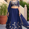 Royal Navy Blue Rangoli Silk Lehenga Choli with Embroidery Work and Matching Dupatta