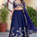 Royal Navy Blue Rangoli Silk Lehenga Choli with Embroidery Work and Matching Dupatta
