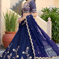 Royal Navy Blue Rangoli Silk Lehenga Choli with Embroidery Work and Matching Dupatta