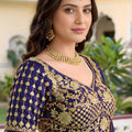 Royal Navy Blue Rangoli Silk Lehenga Choli with Embroidery Work and Matching Dupatta