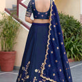 Royal Navy Blue Rangoli Silk Lehenga Choli with Embroidery Work and Matching Dupatta