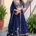 Royal Navy Blue Rangoli Silk Lehenga Choli with Embroidery Work and Matching Dupatta