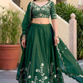 Stylish Rama Green Rangoli Silk Lehenga Choli with Embroidery Work and Matching Dupatta