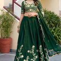 Stylish Rama Green Rangoli Silk Lehenga Choli with Embroidery Work and Matching Dupatta