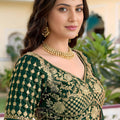 Stylish Rama Green Rangoli Silk Lehenga Choli with Embroidery Work and Matching Dupatta