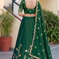 Stylish Rama Green Rangoli Silk Lehenga Choli with Embroidery Work and Matching Dupatta