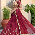Elegant Maroon Rangoli Silk Lehenga Choli with Embroidery Work and Matching Dupatta