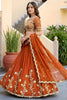 Awesome Rust Orange Rangoli Silk Lehenga Choli with Embroidery Work and Matching Dupatta