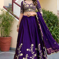 Unique Purple Rangoli Silk Lehenga Choli with Embroidery Work and Matching Dupatta