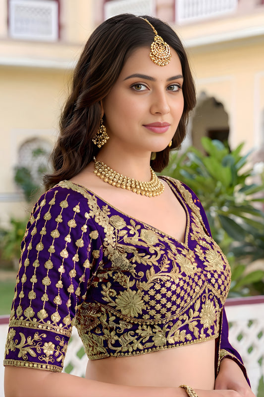 Unique Purple Rangoli Silk Lehenga Choli with Embroidery Work and Matching Dupatta
