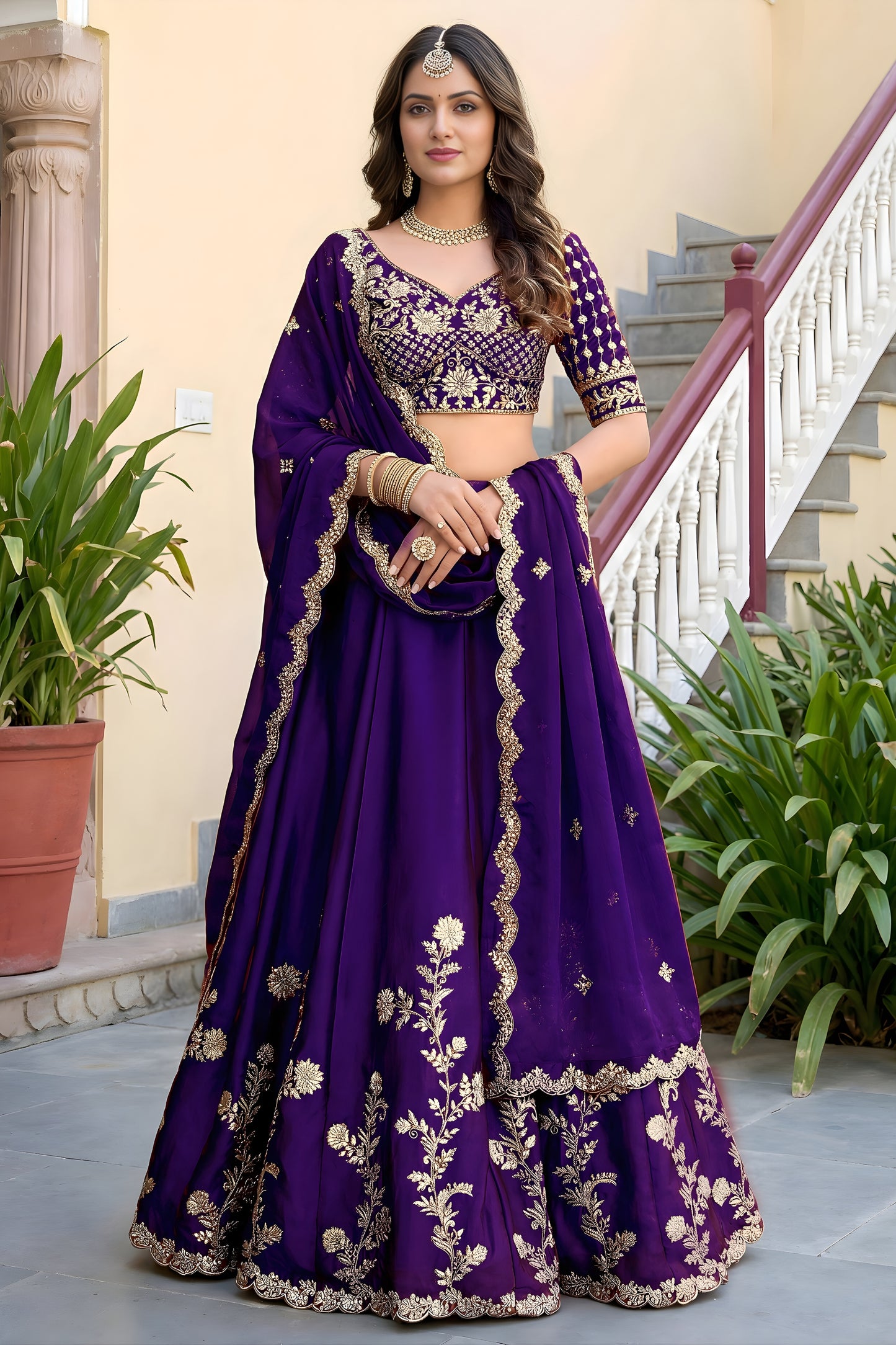 Unique Purple Rangoli Silk Lehenga Choli with Embroidery Work and Matching Dupatta
