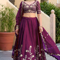 Wonderful Wine Rangoli Silk Lehenga Choli with Embroidery Work and Matching Dupatta for Wedding