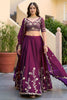 Wonderful Wine Rangoli Silk Lehenga Choli with Embroidery Work and Matching Dupatta for Wedding