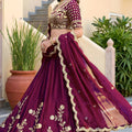 Wonderful Wine Rangoli Silk Lehenga Choli with Embroidery Work and Matching Dupatta for Wedding