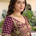 Wonderful Wine Rangoli Silk Lehenga Choli with Embroidery Work and Matching Dupatta for Wedding