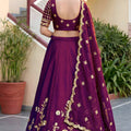 Wonderful Wine Rangoli Silk Lehenga Choli with Embroidery Work and Matching Dupatta for Wedding