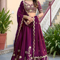 Wonderful Wine Rangoli Silk Lehenga Choli with Embroidery Work and Matching Dupatta for Wedding