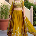 Vibrant Mustard Yellow Rangoli Silk Lehenga Choli with Embroidery Work and Matching Dupatta
