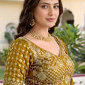 Vibrant Mustard Yellow Rangoli Silk Lehenga Choli with Embroidery Work and Matching Dupatta