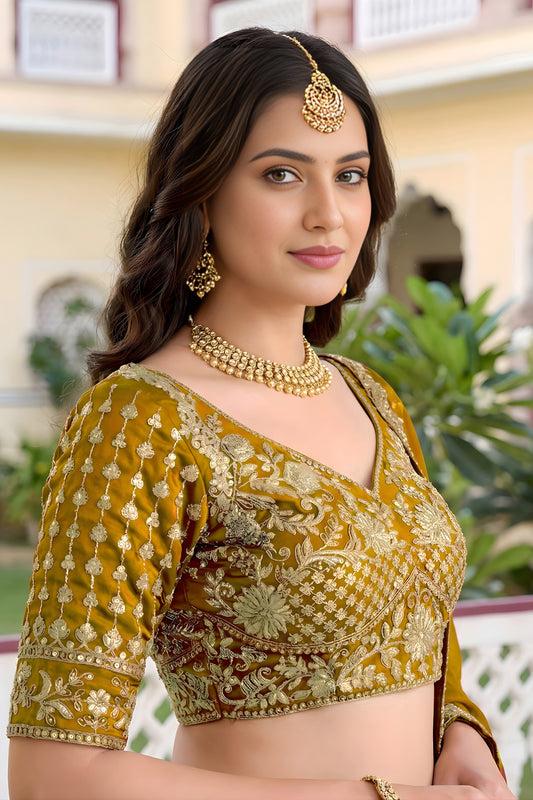 Vibrant Mustard Yellow Rangoli Silk Lehenga Choli with Embroidery Work and Matching Dupatta