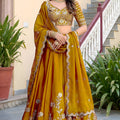 Vibrant Mustard Yellow Rangoli Silk Lehenga Choli with Embroidery Work and Matching Dupatta