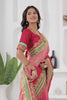 Pink Silk Saree with Gold Embroidery Turquoise Border Designer Saree