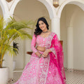 Stylish Pink Crepe Silk Embroidered Designer Lehenga Choli with Dupatta for Women