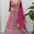 Stylish Pink Crepe Silk Embroidered Designer Lehenga Choli with Dupatta for Women