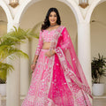 Stylish Pink Crepe Silk Embroidered Designer Lehenga Choli with Dupatta for Women