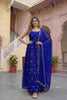 Royal Blue Fendy Silk Embroidered Party Wear Gown with Dupatta for Women
