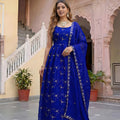 Royal Blue Fendy Silk Embroidered Party Wear Gown with Dupatta for Women