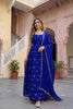 Royal Blue Fendy Silk Embroidered Party Wear Gown with Dupatta for Women